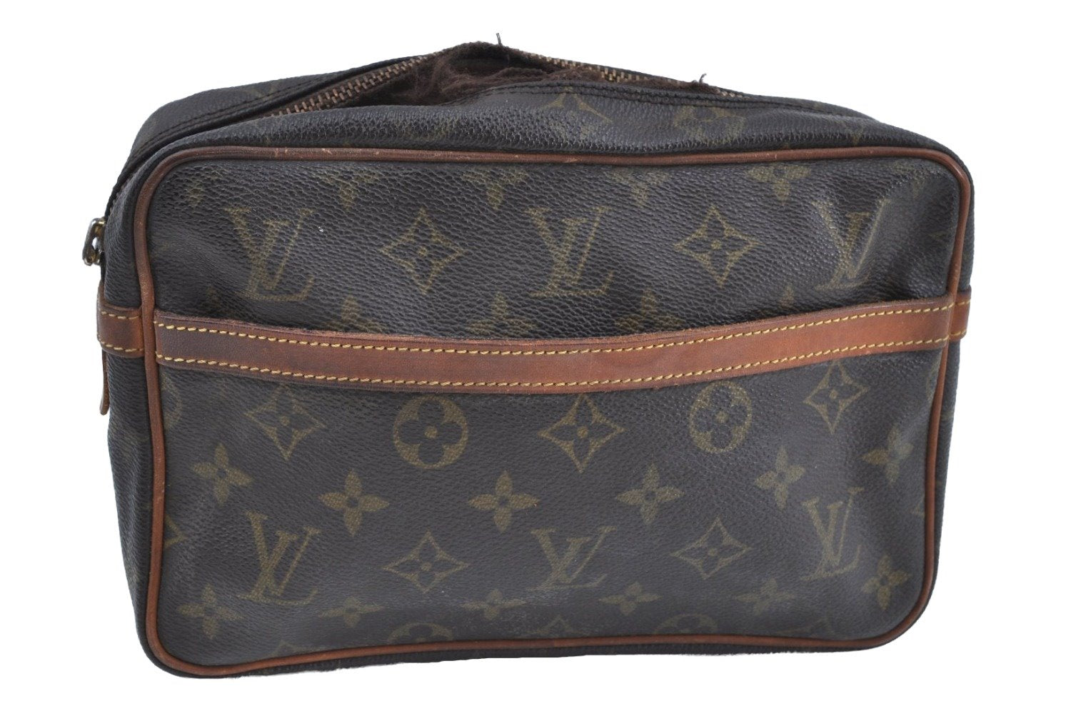 Authentic Louis Vuitton Monogram Compiegne 23 Clutch Hand Bag M51847 Junk K7102