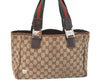 Authentic GUCCI Web Sherry Line Tote Bag GG Canvas Leather 145810 Brown K7126
