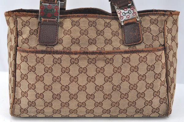 Authentic GUCCI Web Sherry Line Tote Bag GG Canvas Leather 145810 Brown K7126