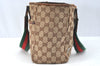 Authentic GUCCI Web Sherry Line Tote Bag GG Canvas Leather 145810 Brown K7126
