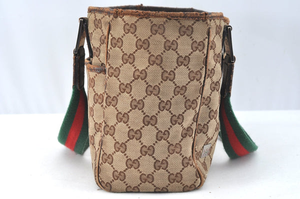 Authentic GUCCI Web Sherry Line Tote Bag GG Canvas Leather 145810 Brown K7126