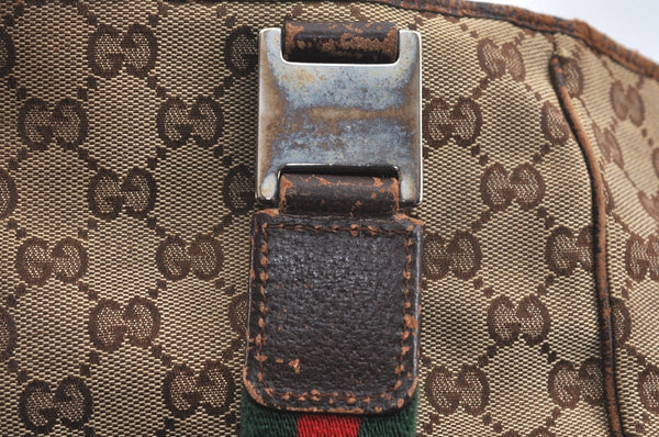 Authentic GUCCI Web Sherry Line Tote Bag GG Canvas Leather 145810 Brown K7126