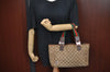 Authentic GUCCI Web Sherry Line Tote Bag GG Canvas Leather 145810 Brown K7126