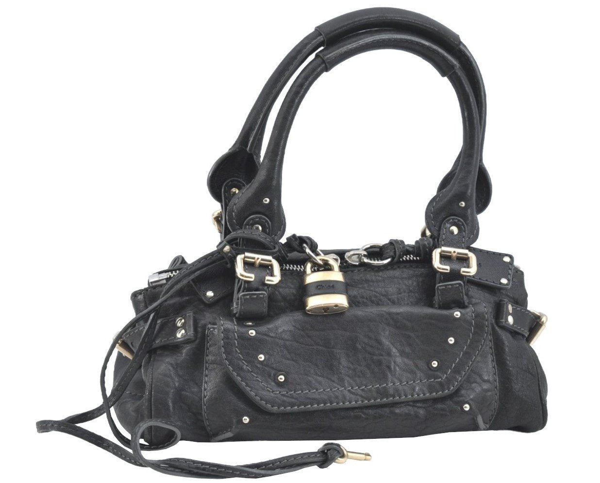 Authentic Chloe Mini Paddington Leather Shoulder Hand Bag Purse Black K7128