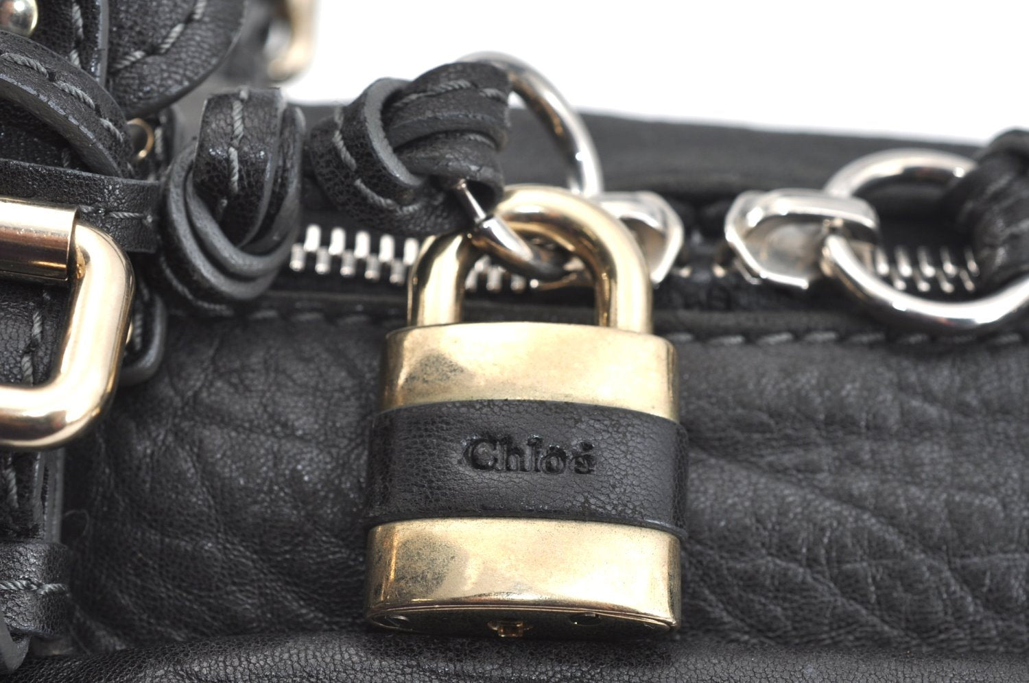 Authentic Chloe Mini Paddington Leather Shoulder Hand Bag Purse Black K7128