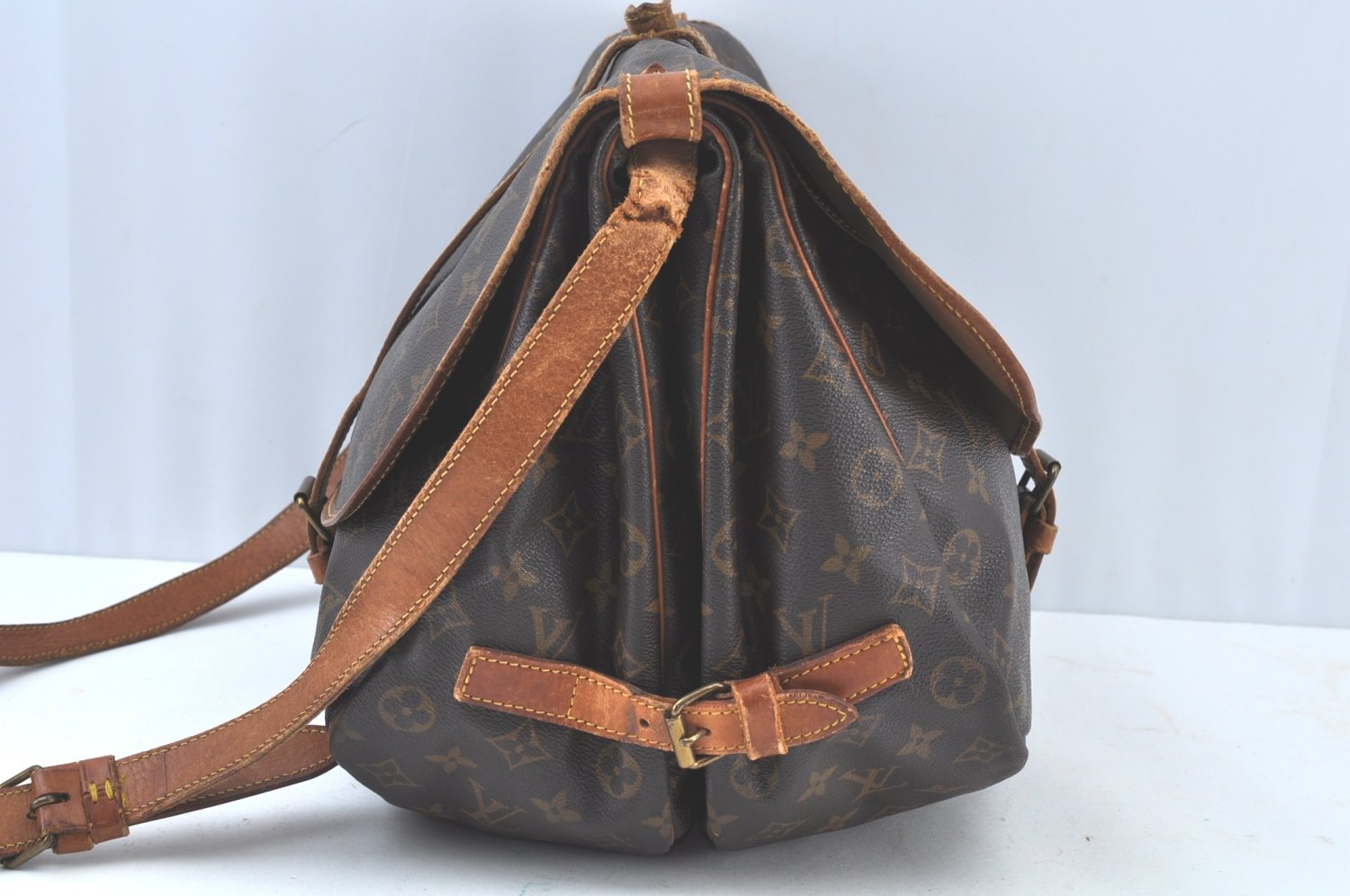 Authentic Louis Vuitton Monogram Saumur 35 Shoulder Cross Bag M42254 Junk K7134