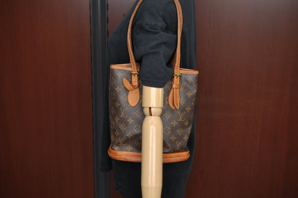 Authentic Louis Vuitton Monogram Bucket PM Shoulder Tote Bag M42238 Junk K7140