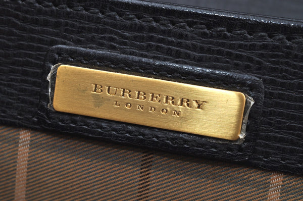 Authentic BURBERRY Vintage Leather Clutch Hand Bag Purse Black K7157