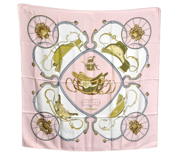 Authentic HERMES Carre 90 Scarf "SPRINGS " Silk Pink K7191