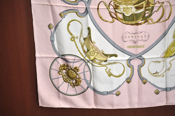 Authentic HERMES Carre 90 Scarf "SPRINGS " Silk Pink K7191