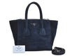 Authentic PRADA SCAMOSCIATO Suede Leather 2Way Shoulder Hand Bag Navy Blue K7209