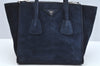 Authentic PRADA SCAMOSCIATO Suede Leather 2Way Shoulder Hand Bag Navy Blue K7209