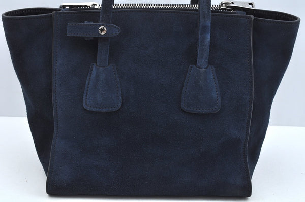 Authentic PRADA SCAMOSCIATO Suede Leather 2Way Shoulder Hand Bag Navy Blue K7209