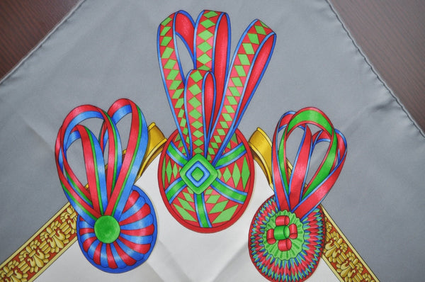 Authentic HERMES Carre 90 Scarf "LES RUBANS DU CHEVAL" Silk Gray K7217