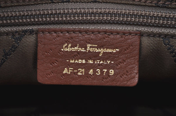 Authentic Salvatore Ferragamo Gancini Leather Shoulder Hand Bag Brown K7221