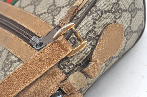 Authentic GUCCI Web Sherry Line Shoulder Bag GG PVC Leather Brown Junk K7250