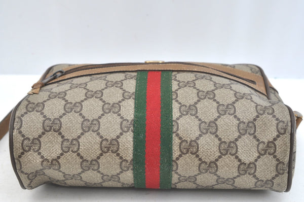 Authentic GUCCI Web Sherry Line Shoulder Bag GG PVC Leather Brown Junk K7250
