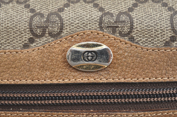 Authentic GUCCI Web Sherry Line Shoulder Bag GG PVC Leather Brown Junk K7250
