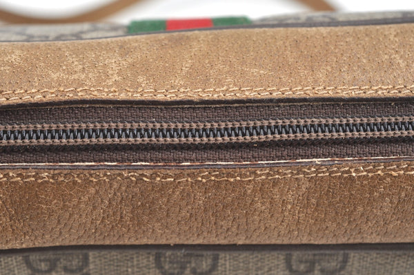 Authentic GUCCI Web Sherry Line Shoulder Bag GG PVC Leather Brown Junk K7250