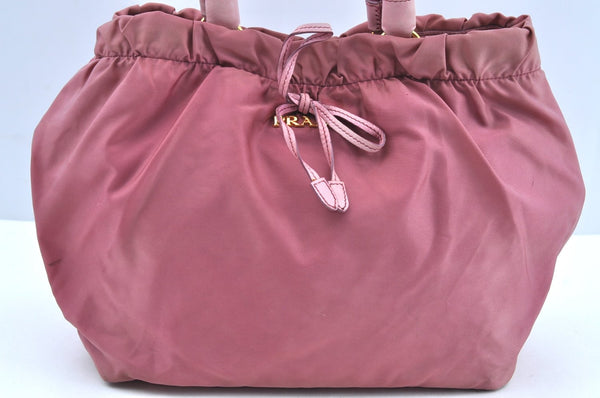 Authentic PRADA Nylon Tessuto Leather 2Way Shoulder Hand Tote Bag Pink K7256