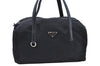 Authentic PRADA Nylon Tessuto Saffiano Leather Hand Boston Bag Black K7273