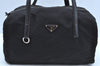 Authentic PRADA Nylon Tessuto Saffiano Leather Hand Boston Bag Black K7273