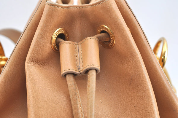 Authentic GUCCI Bamboo 2Way Shoulder Drawstring Bag Leather Beige Junk K7281