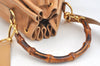 Authentic GUCCI Bamboo 2Way Shoulder Drawstring Bag Leather Beige Junk K7281