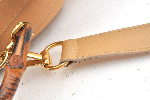 Authentic GUCCI Bamboo 2Way Shoulder Drawstring Bag Leather Beige Junk K7281