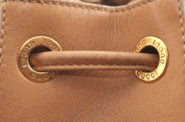 Authentic GUCCI Bamboo 2Way Shoulder Drawstring Bag Leather Beige Junk K7281