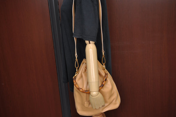 Authentic GUCCI Bamboo 2Way Shoulder Drawstring Bag Leather Beige Junk K7281