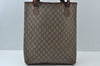 Authentic GUCCI Web Sherry Line GG Plus Tote Bag GG PVC Leather Brown K7286