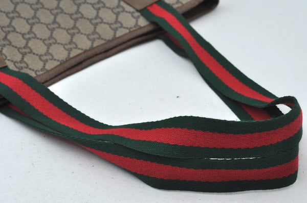 Authentic GUCCI Web Sherry Line GG Plus Tote Bag GG PVC Leather Brown K7286