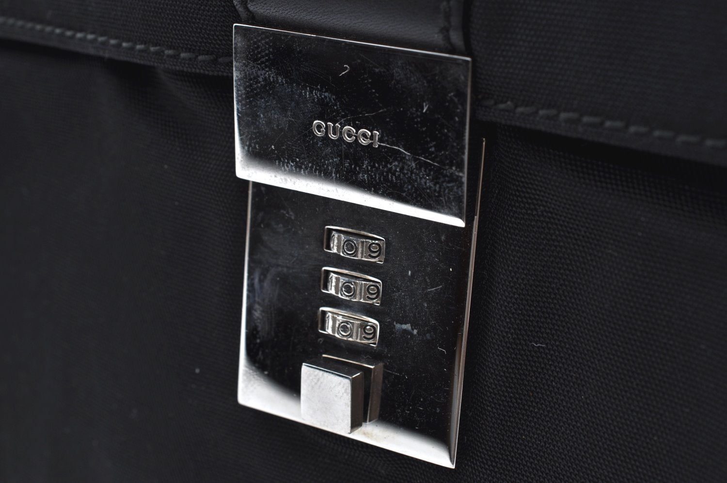 Authentic GUCCI Vintage Briefcase Business Bag Nylon Leather 0153714 Black K7287