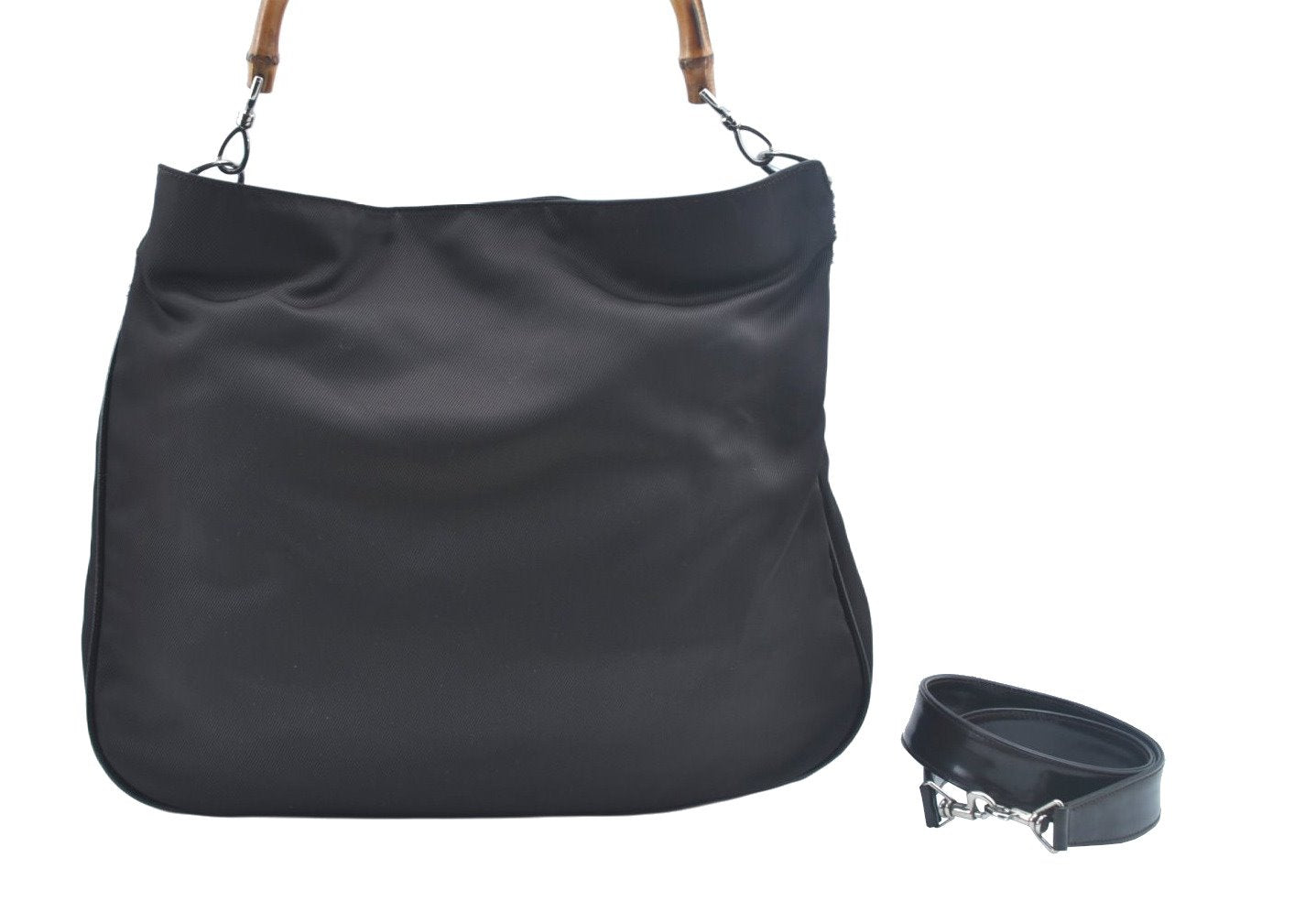 Authentic GUCCI Vintage Bamboo 2Way Shoulder Hand Bag Nylon Leather Brown K7293