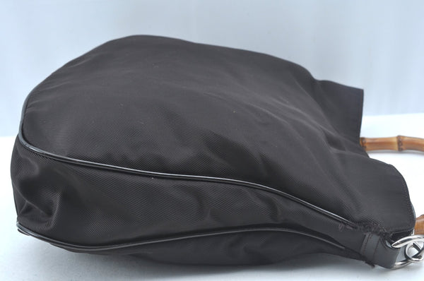 Authentic GUCCI Vintage Bamboo 2Way Shoulder Hand Bag Nylon Leather Brown K7293