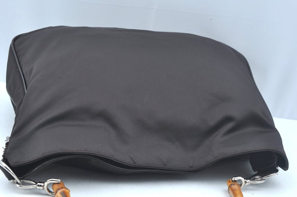 Authentic GUCCI Vintage Bamboo 2Way Shoulder Hand Bag Nylon Leather Brown K7293