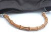 Authentic GUCCI Vintage Bamboo 2Way Shoulder Hand Bag Nylon Leather Brown K7293