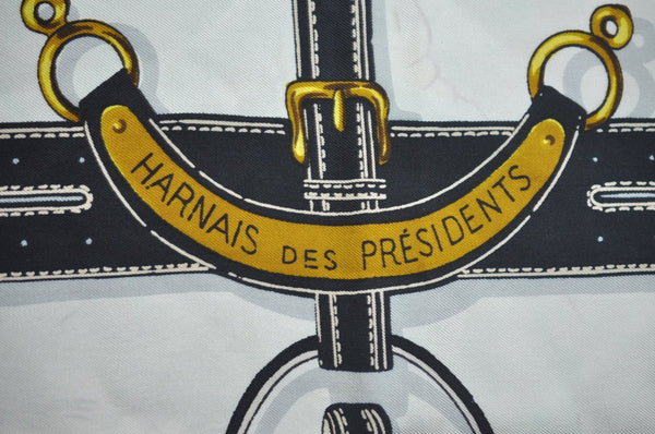 Authentic HERMES Carre 90 Scarf "Harnais des Presidents" Silk Green K7326