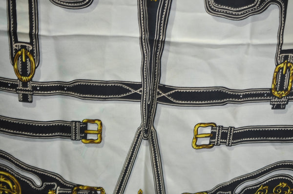 Authentic HERMES Carre 90 Scarf "Harnais des Presidents" Silk Green K7326