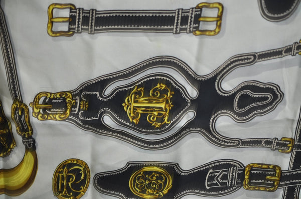 Authentic HERMES Carre 90 Scarf "Harnais des Presidents" Silk Green K7326