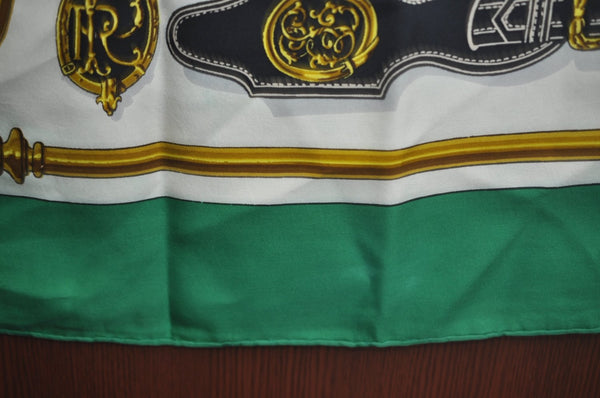 Authentic HERMES Carre 90 Scarf "Harnais des Presidents" Silk Green K7326