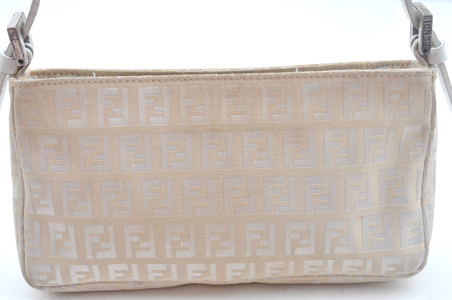 Authentic FENDI Vintage Zucchino Hand Bag Pouch Purse Canvas Leather White K7365