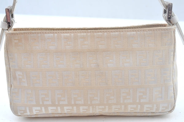 Authentic FENDI Vintage Zucchino Hand Bag Pouch Purse Canvas Leather White K7365