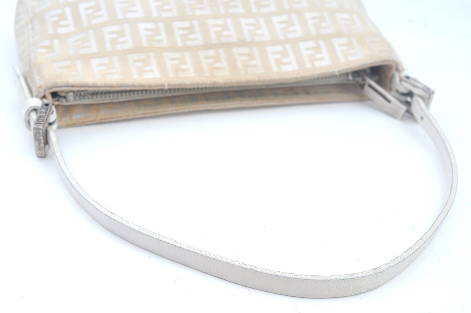 Authentic FENDI Vintage Zucchino Hand Bag Pouch Purse Canvas Leather White K7365