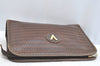 Authentic MARIO VALENTINO V Logo Clutch Hand Bag Purse PVC Leather Brown K7369