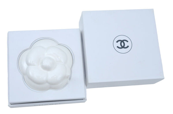 Authentic CHANEL Camellia Paper Weight Ceramic White CC Box K7371