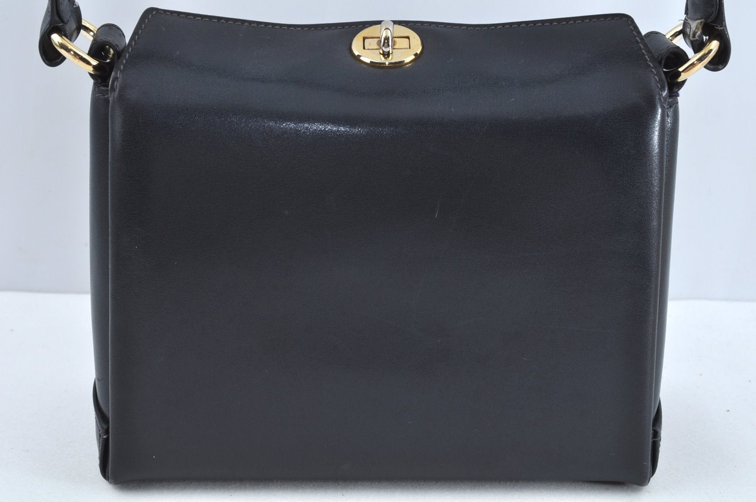 Authentic GUCCI Vintage Hand Bag Purse Leather Navy Blue K7380