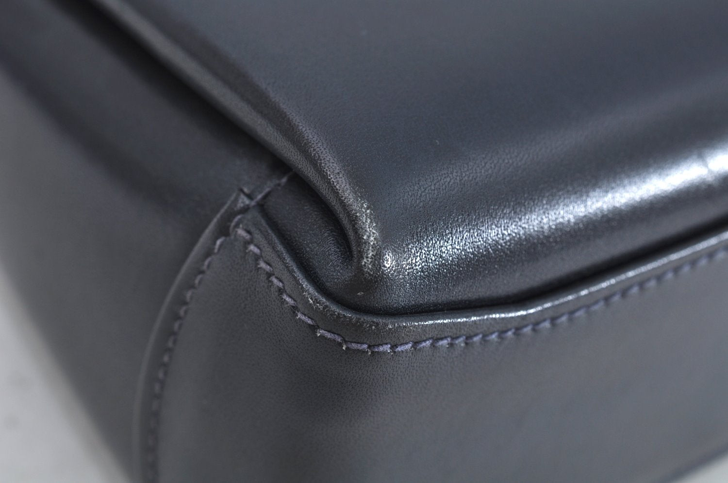 Authentic GUCCI Vintage Hand Bag Purse Leather Navy Blue K7380