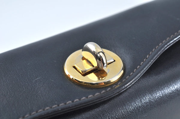 Authentic GUCCI Vintage Hand Bag Purse Leather Navy Blue K7380